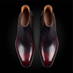 Handmade Burgundy Patina Leather Chelsea Boots