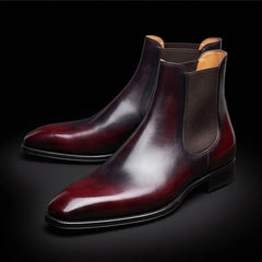 Handmade Burgundy Patina Leather Chelsea Boots