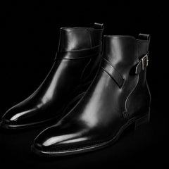 Handmade Men's Black Leather Ankle High Jodhpur Boots
