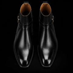 Handmade Men's Black Leather Ankle High Jodhpur Boots