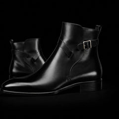 Handmade Men's Black Leather Ankle High Jodhpur Boots