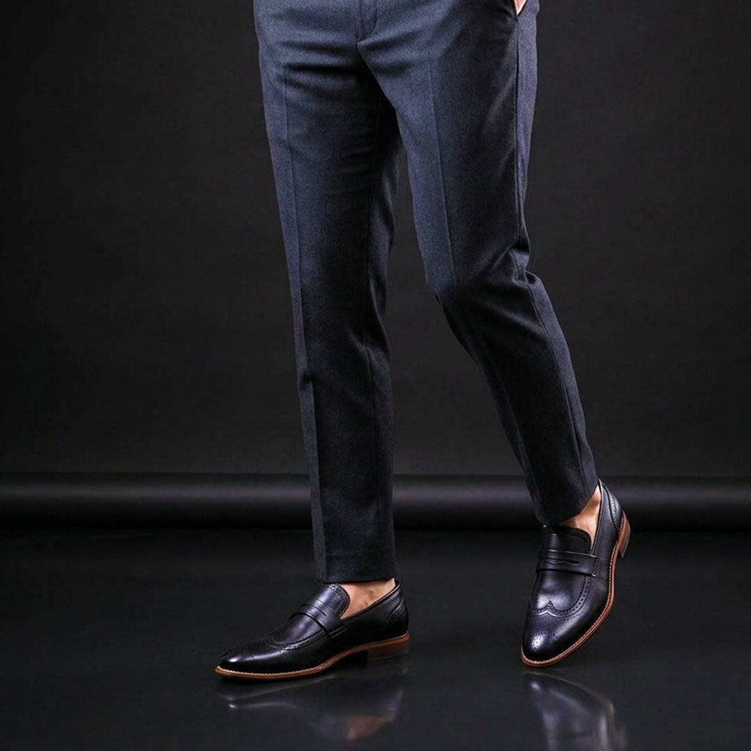 Handmade Men's Black Leather Penny Loafers