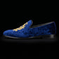 Handmade Men's Blue Embroidered Velvet Luxury Loafers