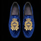 Handmade Men's Blue Embroidered Velvet Luxury Loafers