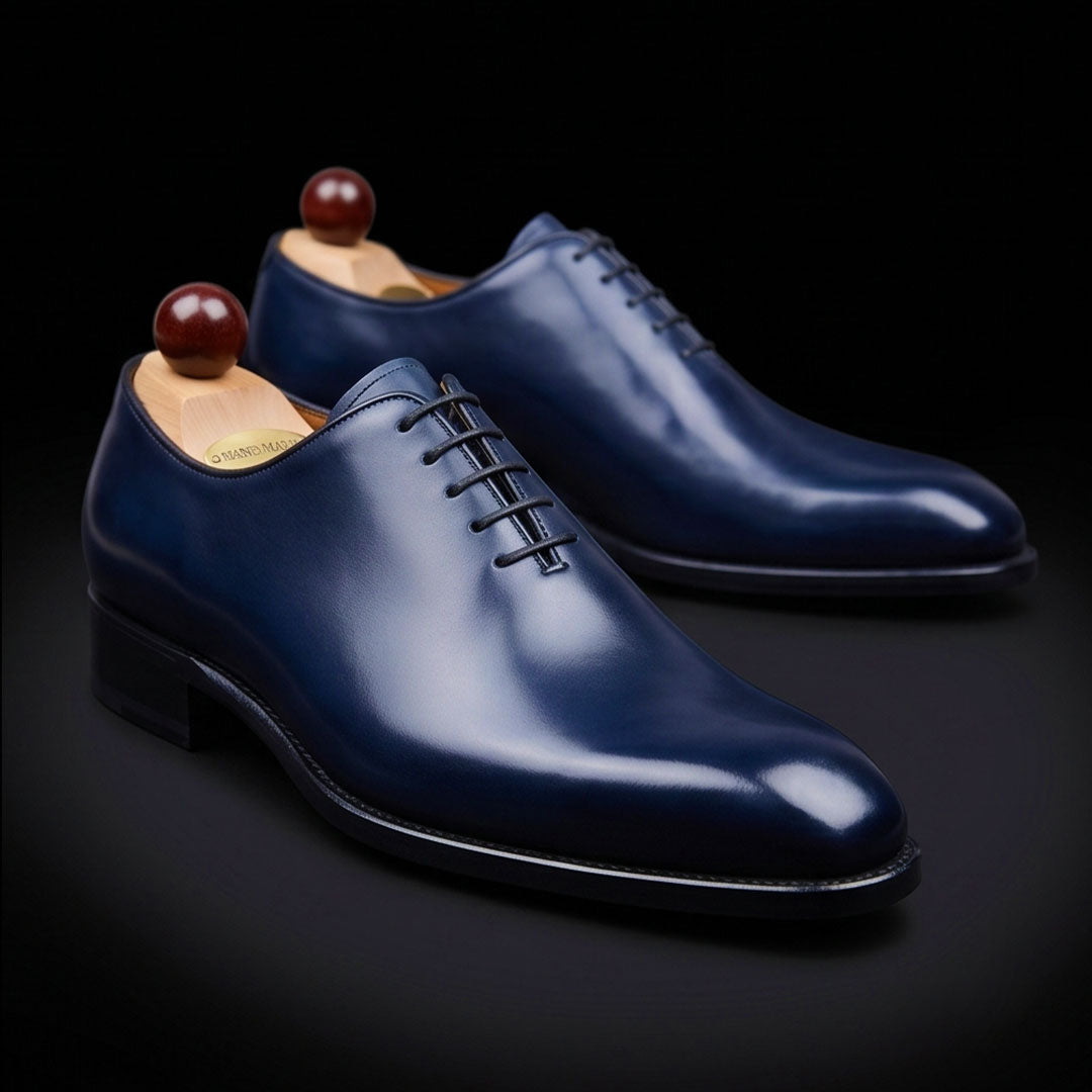 Handmade Men's Blue Patina Leather Formal Shoes