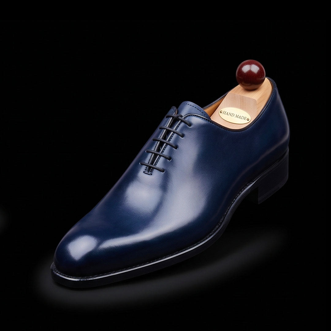 Handmade Men's Blue Patina Leather Formal Shoes