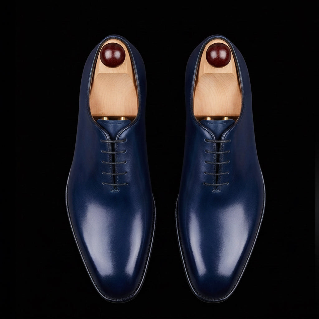 Handmade Men's Blue Patina Leather Formal Shoes