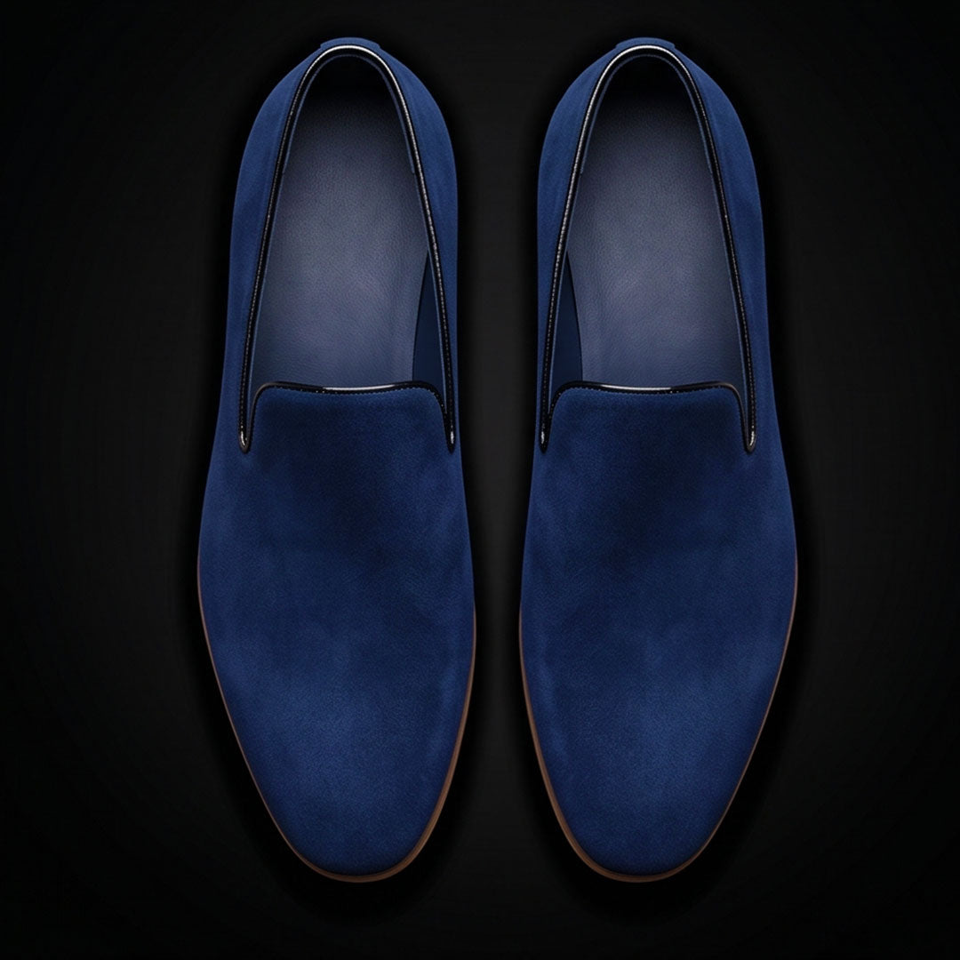 Handmade Men's Blue Suede Leather Moccasin Loafers