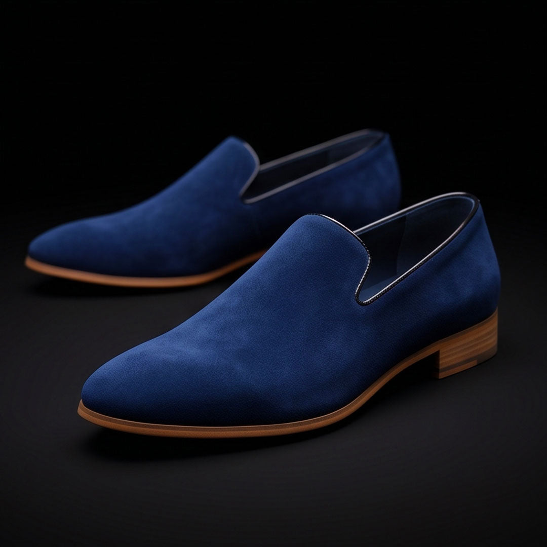 Handmade Men's Blue Suede Leather Moccasin Loafers