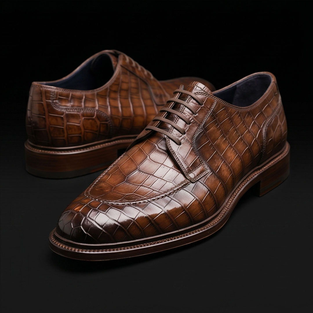 Handmade Men's Brown Alligator Leather Shoes