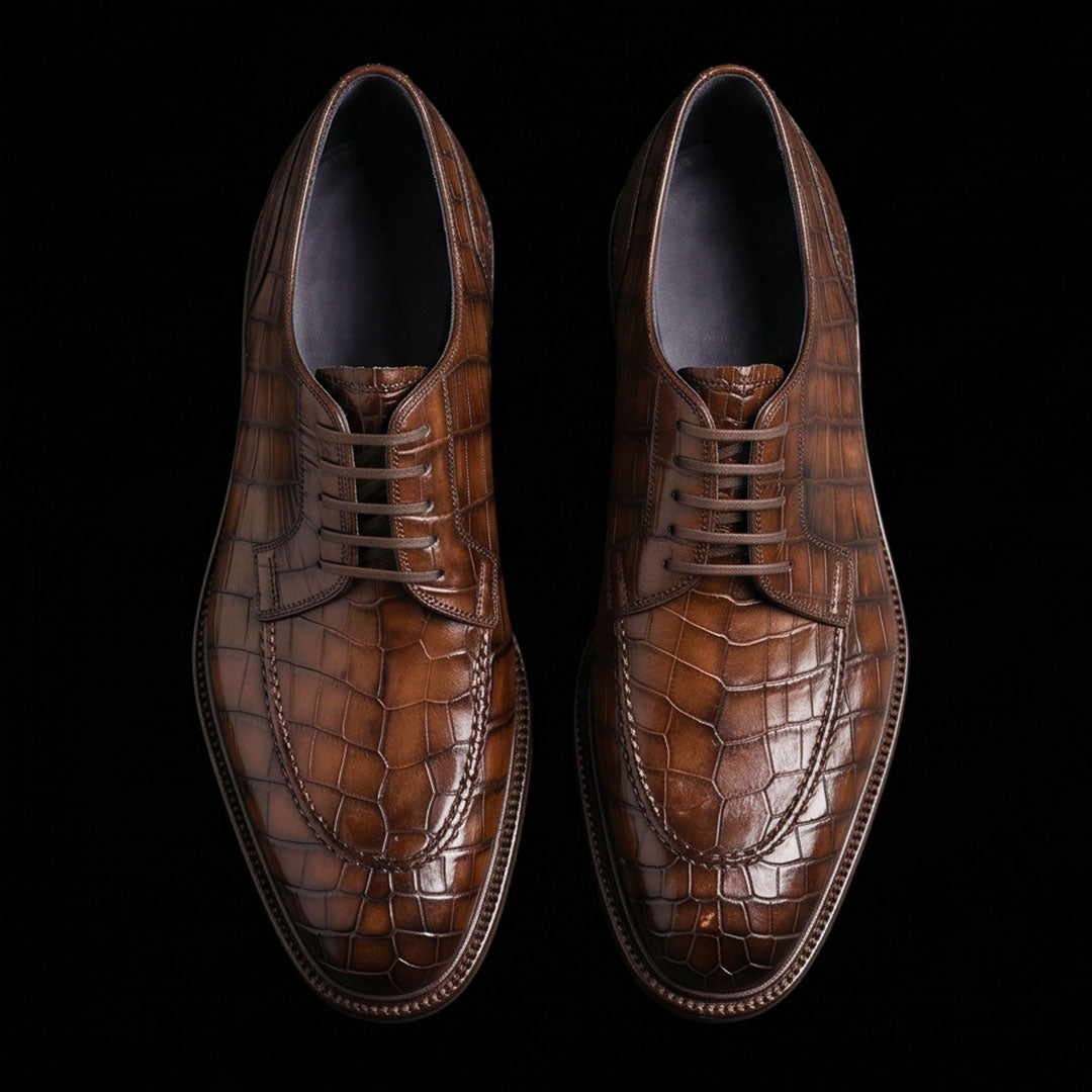 Handmade Men's Brown Alligator Leather Shoes