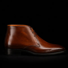 Handmade Men's Brown Leather Ankle High Chukka Boots