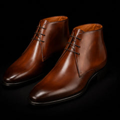 Handmade Men's Brown Leather Ankle High Chukka Boots