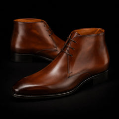 Handmade Men's Brown Leather Ankle High Chukka Boots