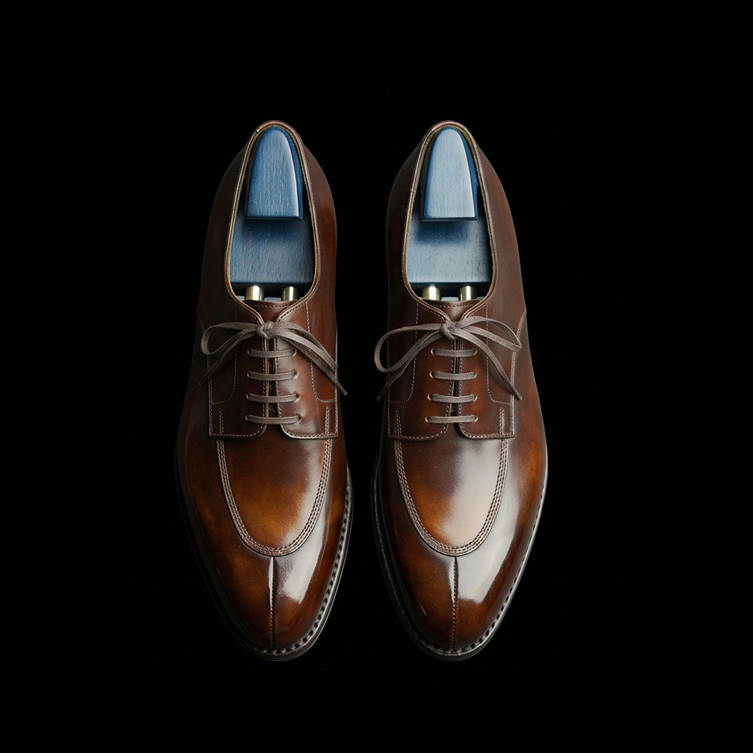 Handmade Men's Brown Patina Leather Dress Shoes