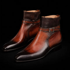 Handmade Men's Brown Patina Leather Jodhpur Boots