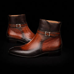 Handmade Men's Brown Patina Leather Jodhpur Boots