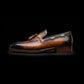 Handmade Men's Brown Patina Leather Tassel Loafers