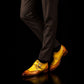 Handmade Men's Brown & Yellow Leather Monk Buckle Shoes