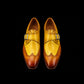 Handmade Men's Brown & Yellow Leather Monk Buckle Shoes