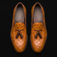 Handmade Men's Tan Brown Ostrich Leather Tassel Loafers