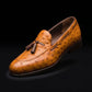 Handmade Men's Tan Brown Ostrich Leather Tassel Loafers