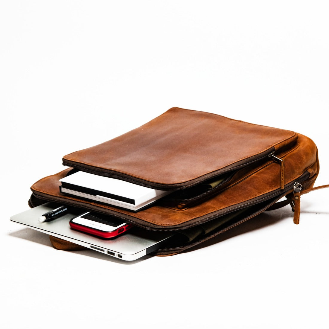 Tech Leather Backpack - Saddle