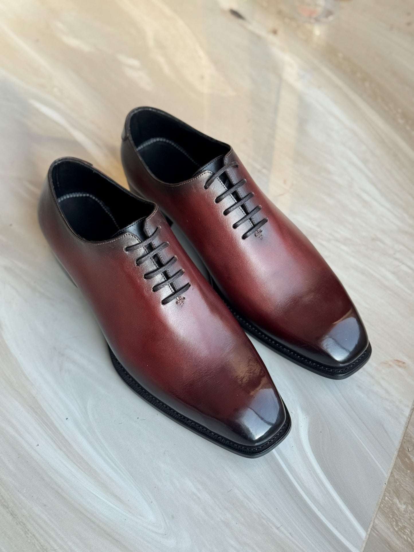 Burgundy Black Whole-Cut Oxfords