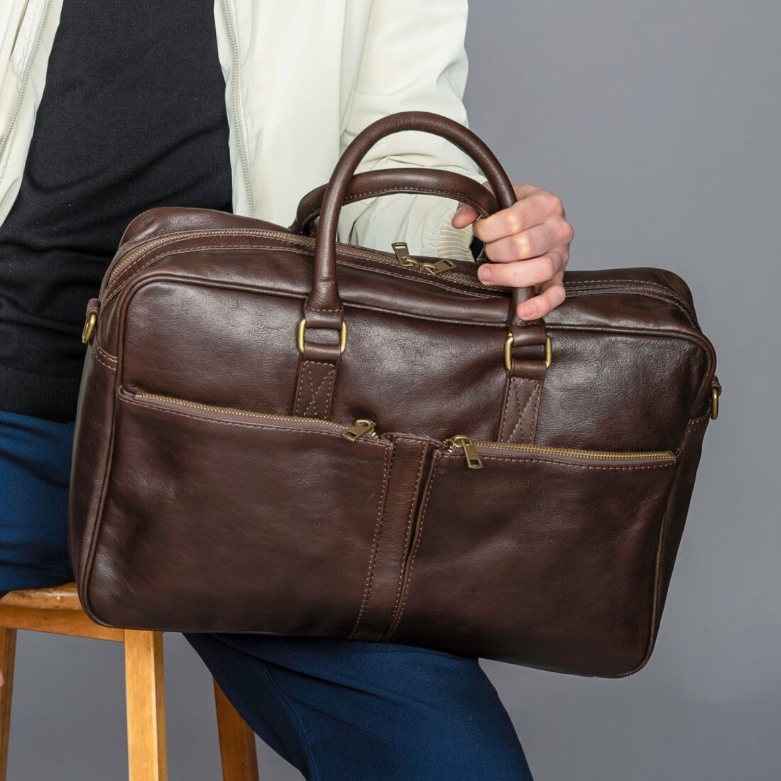 Slim Leather Briefcase 17" - Dark Brown