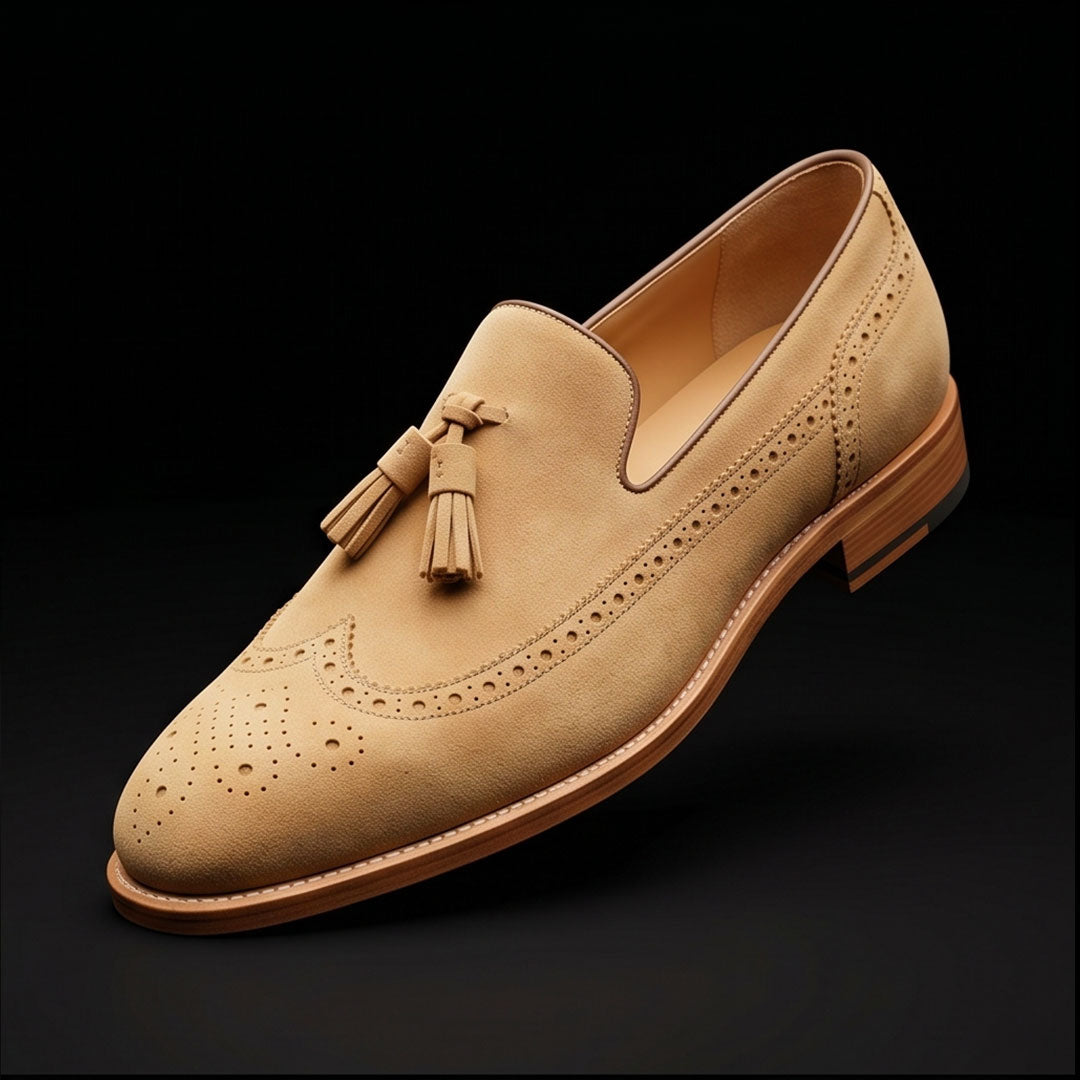 Men's Beige Suede Leather Tassel Loafers