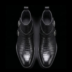 Men's Black Alligator Leather Ankle High Jodhpur Boots