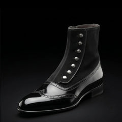 Men's Black Patent Leather Ankle High Button Boots