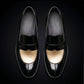 Men's Black & Beige Leather Penny Loafers