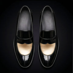 Men's Black & Beige Leather Penny Loafers