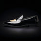 Men's Black & Beige Leather Penny Loafers