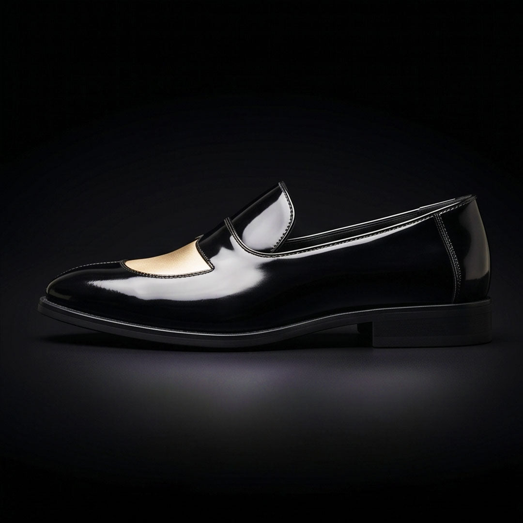 Men's Black & Beige Leather Penny Loafers