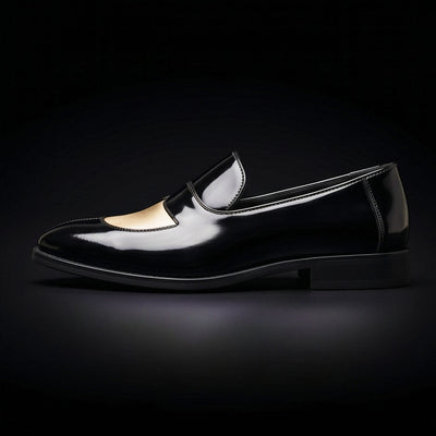Men's Black & Beige Leather Penny Loafers