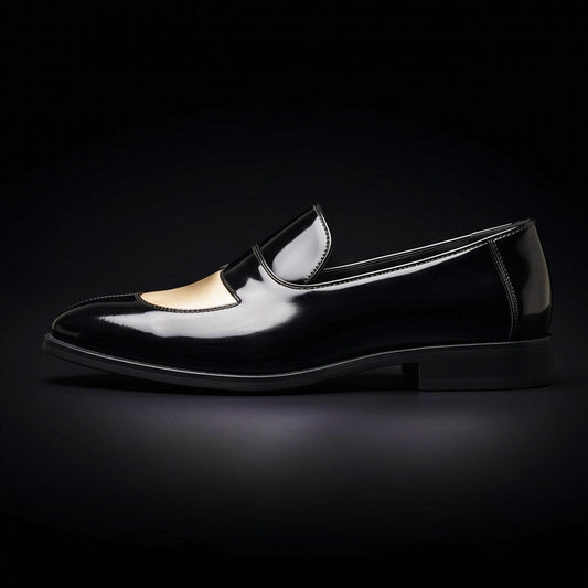 Men's Black & Beige Leather Penny Loafers