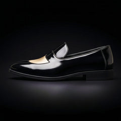 Men's Black & Beige Leather Penny Loafers