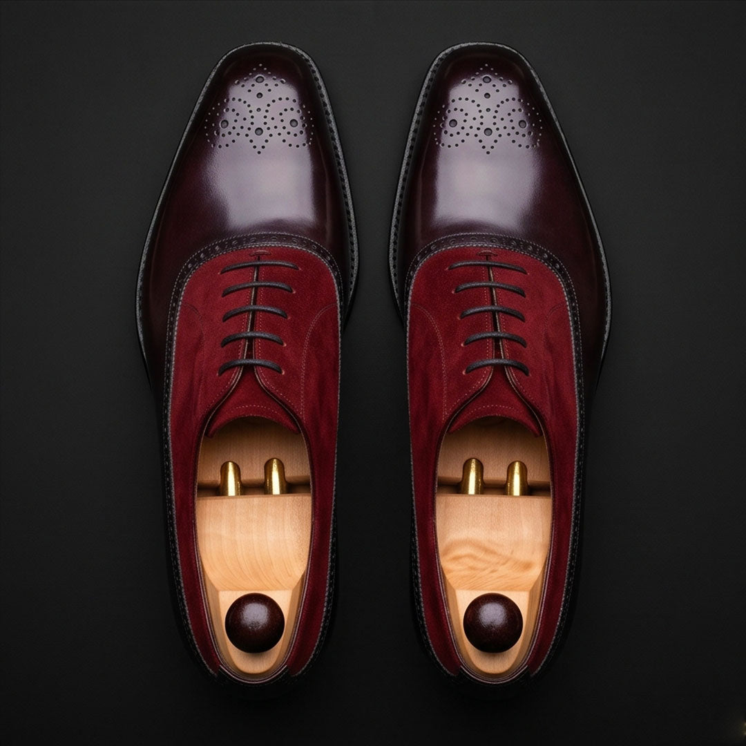 Men's Black & Maroon Suede Leather Oxford Shoes