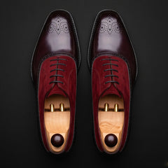 Men's Black & Maroon Suede Leather Oxford Shoes