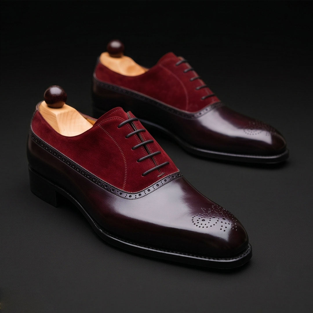 Men's Black & Maroon Suede Leather Oxford Shoes
