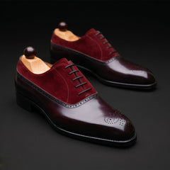 Men's Black & Maroon Suede Leather Oxford Shoes