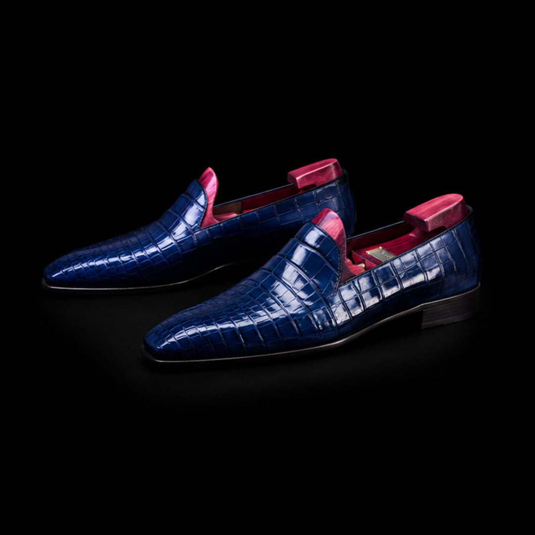 Men's Blue Alligator Leather Slip On Loafers