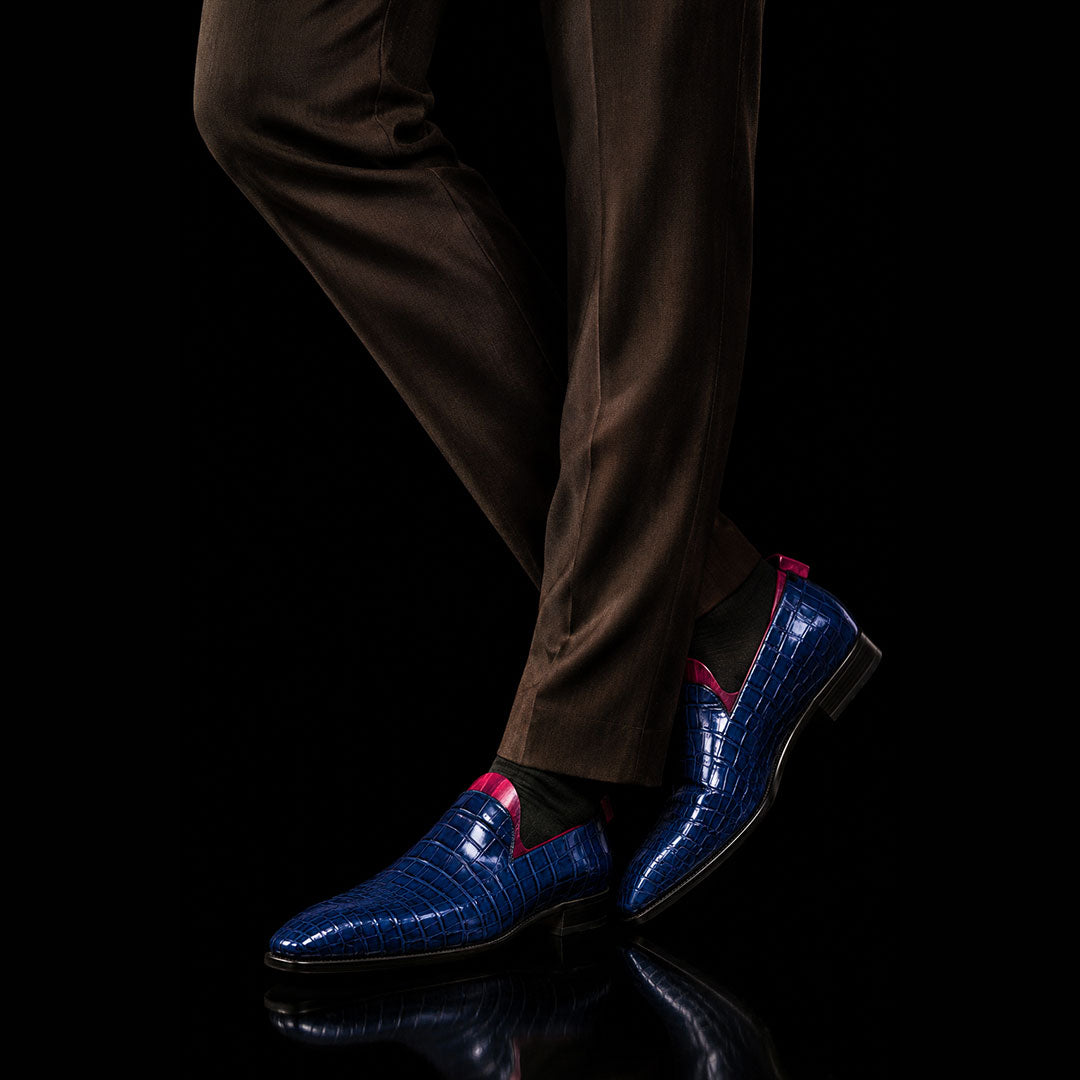 Men's Blue Alligator Leather Slip On Loafers