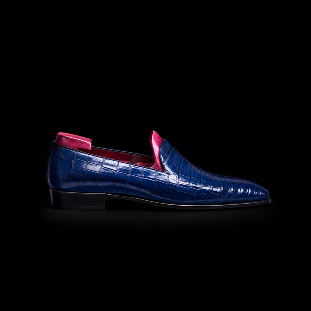 Men's Blue Alligator Leather Slip On Loafers