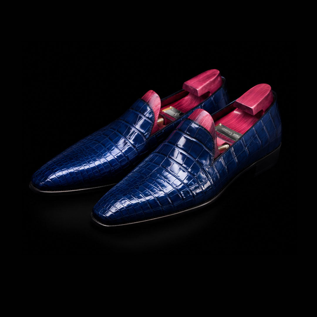 Men's Blue Alligator Leather Slip On Loafers