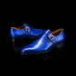 Men's Blue Leather Monk Buckle Shoes