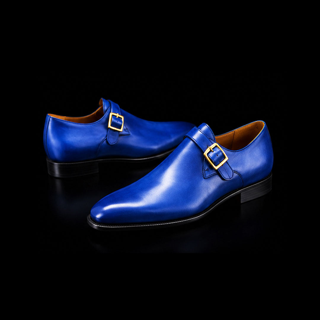 Men's Blue Leather Monk Buckle Shoes
