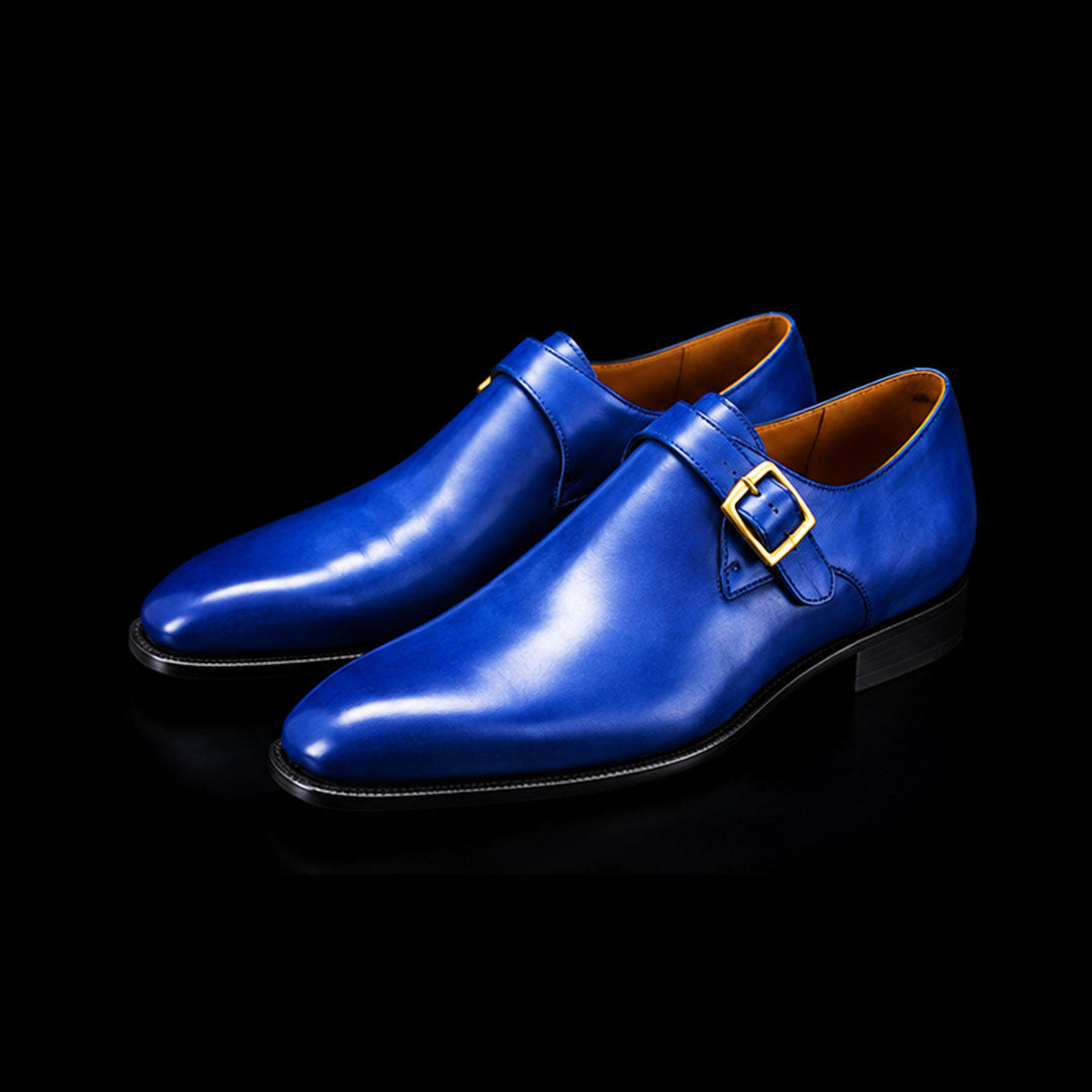Men's Blue Leather Monk Buckle Shoes